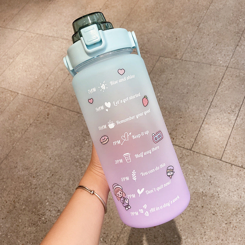 Stickers Water Bottle With Straw – 2000ml Cute Portable Scale Bottle