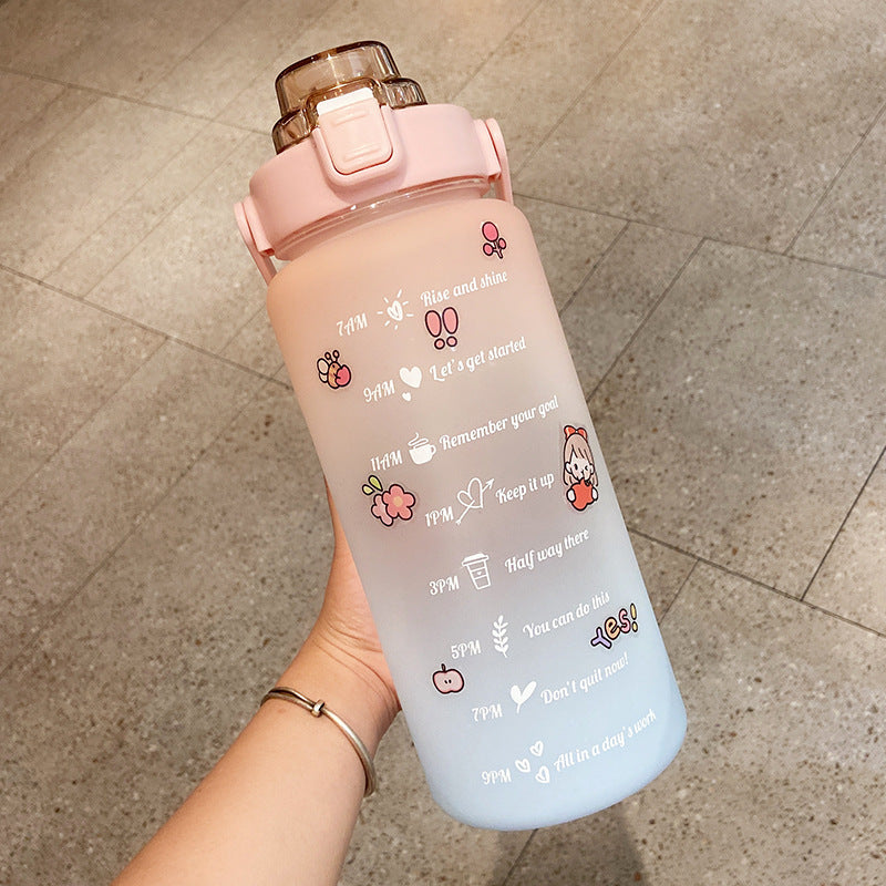 Stickers Water Bottle With Straw – 2000ml Cute Portable Scale Bottle