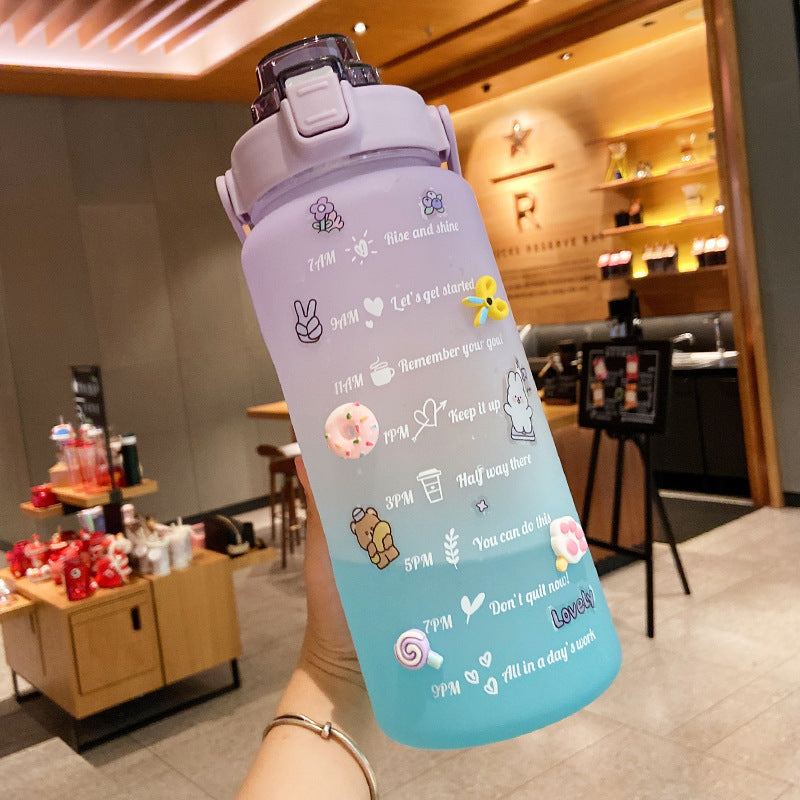 Stickers Water Bottle With Straw – 2000ml Cute Portable Scale Bottle
