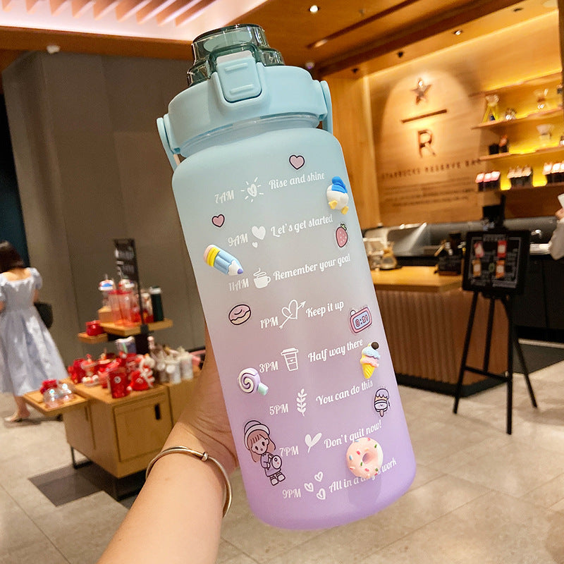 Stickers Water Bottle With Straw – 2000ml Cute Portable Scale Bottle