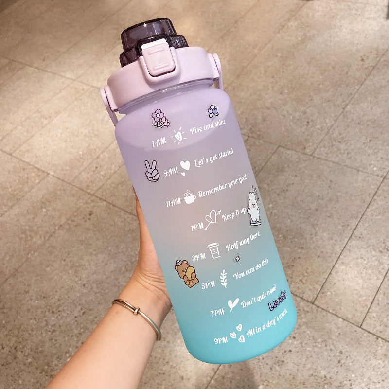 Stickers Water Bottle With Straw – 2000ml Cute Portable Scale Bottle