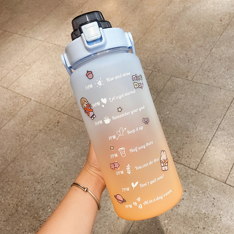 Stickers Water Bottle With Straw – 2000ml Cute Portable Scale Bottle